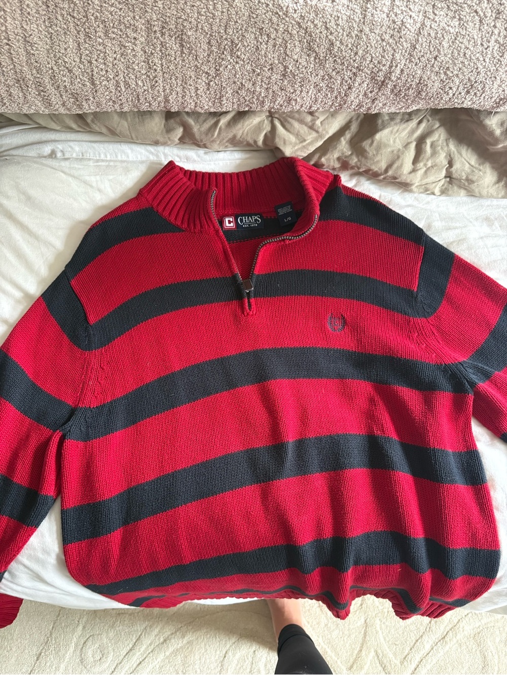 Chaps Men’s Red and Black Striped Half-Zip Sweater